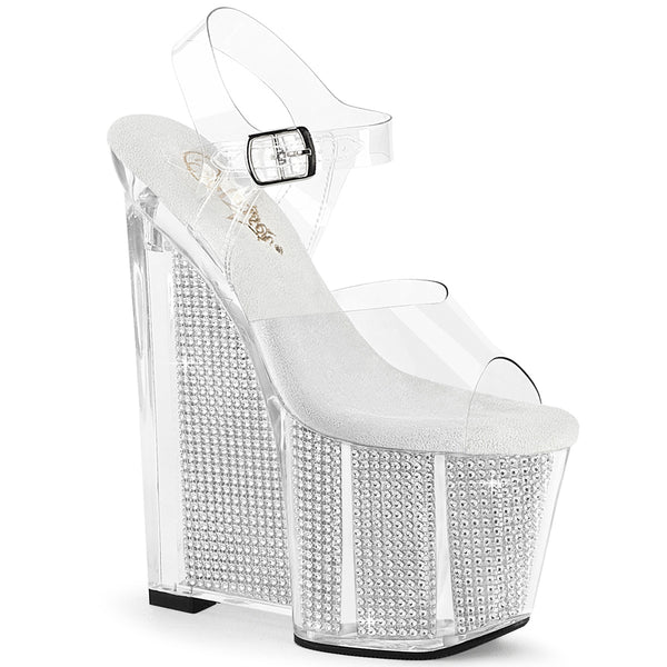 AMAZE-808SRS Plateau Sandaletten Transparent Strass | Pleaser