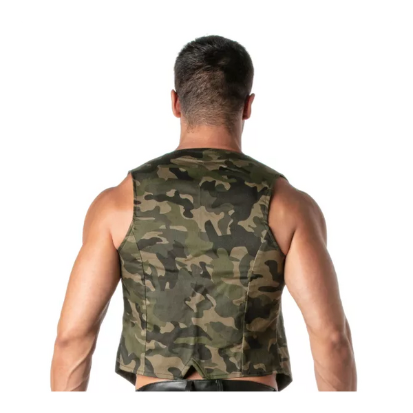 Khakifarbenes maskulines Camouflage Westchen mit abnehmbarer Kette von TOF Paris – Ansicht 5