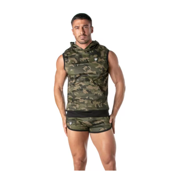 Camouflagefarbener ärmelloser Kapuzenpullover für einen maskulinen Look von TOF Paris – Ansicht 2