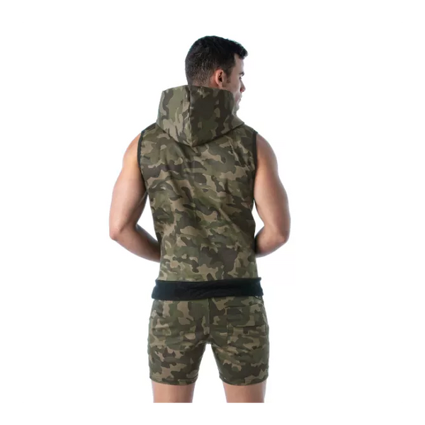 Camouflagefarbener ärmelloser Kapuzenpullover für einen maskulinen Look von TOF Paris – Ansicht 6