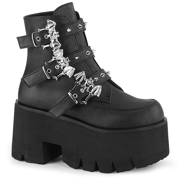 ASHES-55 Plateau Stiefeletten mit Fledermäusen Schwarz von DemoniaCult