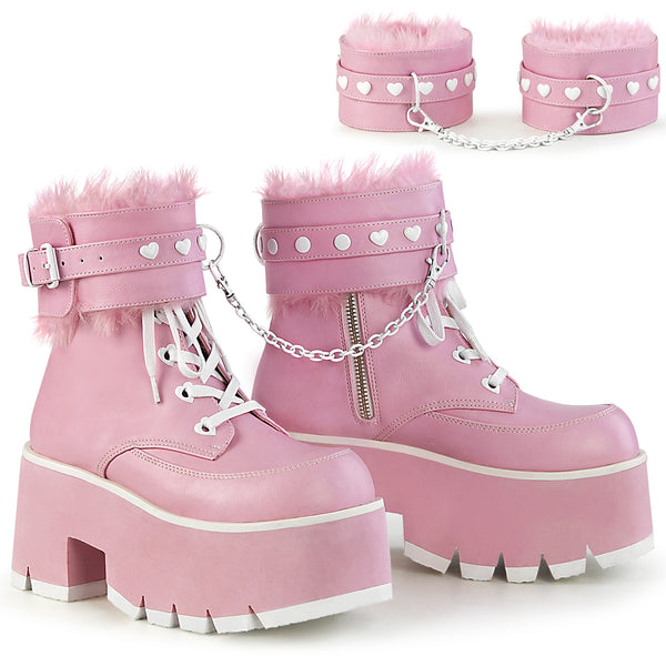 ASHES-57 Plateau Stiefeletten mit Plüsch Fesseln in Rosa von DemoniaCult