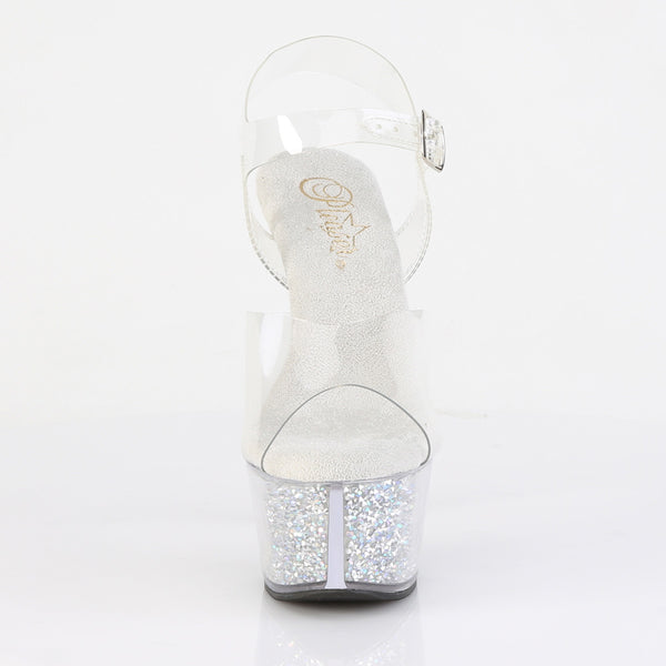 ASPIRE-608RSI Plateau High Heel Sandaletten - Silber Glitzer/Transparent von Pleaser – Ansicht 2