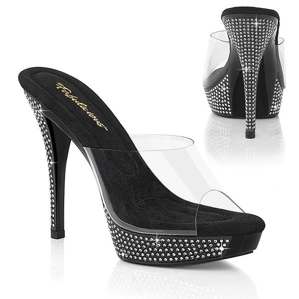 ATHENA-501 Plateau Pantoletten Schwarz Glitzer Strass von Fabulicious