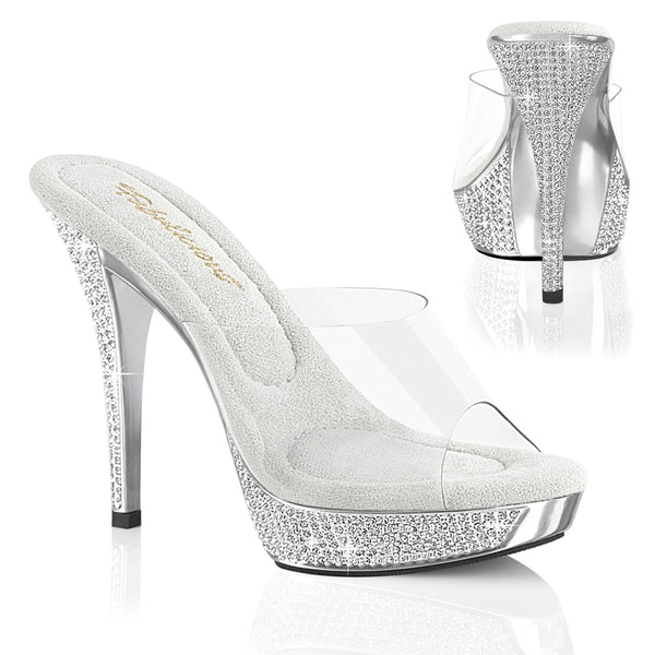 ATHENA-501 Plateau Pantoletten Silber Glitzer Strass von Fabulicious