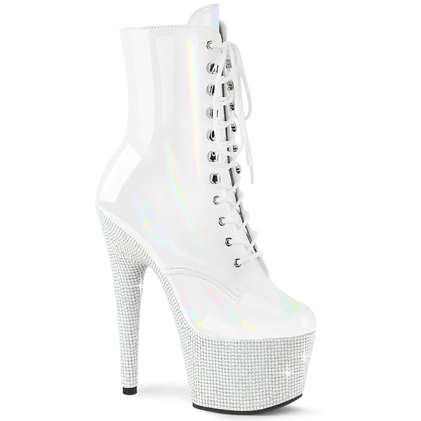 BEJEWELED-1020-7 Plateau Stiefeletten Weiß Glitzer Holo Strass von Pleaser