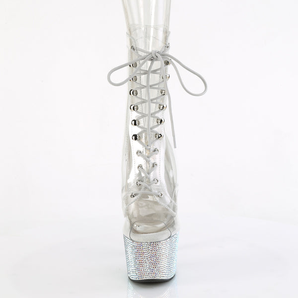 BEJEWELED-1021C-7 Plateau Stiefeletten - PVC durchsichtig von Pleaser – Ansicht 2