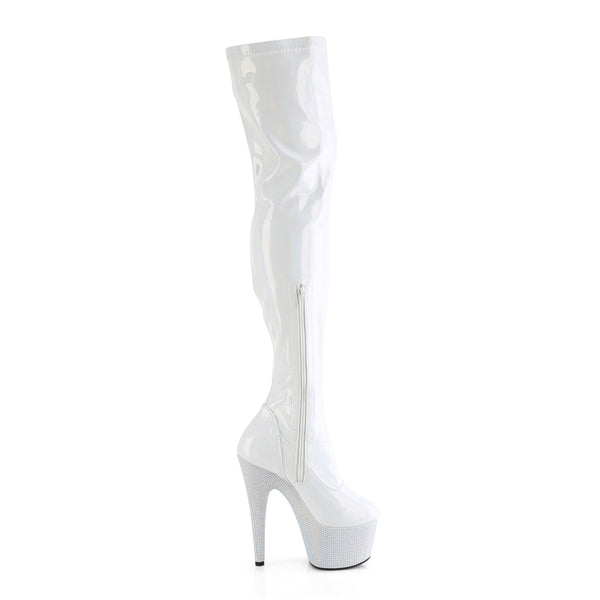 BEJEWELED-3000-7 Plateau Overknee Stiefel Weiß Glitzer Holo von Pleaser – Ansicht 5