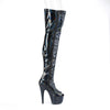 BEJEWELED-3011-7 Plateau Peeptoe Overknee Stiefel Schwarz Glitzer Lack Holo Strass von Pleaser – Ansicht 5