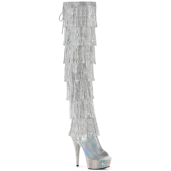 BEJEWELED-3017HG-RSF Overknee Plateau Stiefel mit Strass in silber von Pleaser