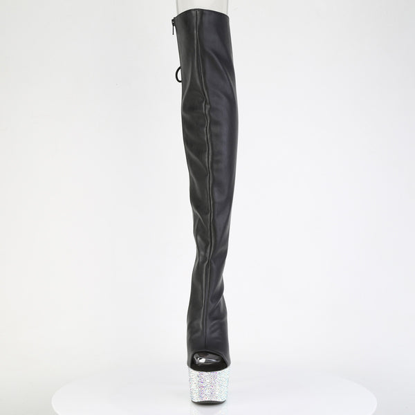 BEJEWELED-3019MS-7 Plateau Peeptoe Overknee Stiefel Schwarz Glitzer Schnürung hinten von Pleaser – Ansicht 2