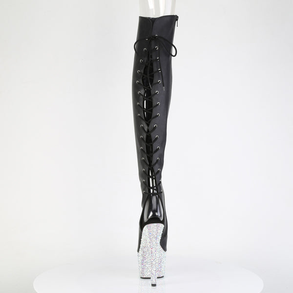 BEJEWELED-3019MS-7 Plateau Peeptoe Overknee Stiefel Schwarz Glitzer Schnürung hinten von Pleaser – Ansicht 4