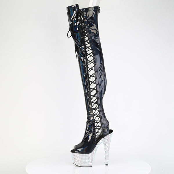 BEJEWELED-3052HG-7 OVERKNEE Plateau Stiefel - Schwarz Lack Holo Effekt von Pleaser – Ansicht 3