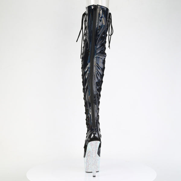BEJEWELED-3052HG-7 OVERKNEE Plateau Stiefel - Schwarz Lack Holo Effekt von Pleaser – Ansicht 4