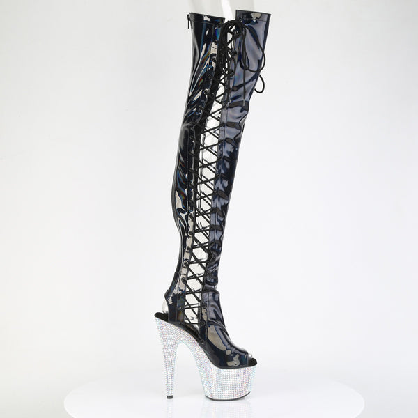 BEJEWELED-3052HG-7 OVERKNEE Plateau Stiefel - Schwarz Lack Holo Effekt von Pleaser – Ansicht 5