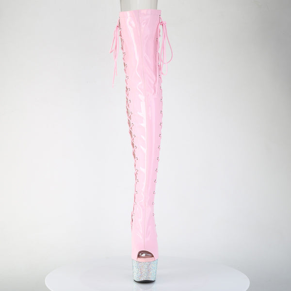 BEJEWELED-3052HG-7 Plateau Overknee Stiefel Rosa Glitzer Holo Strass von Pleaser – Ansicht 2
