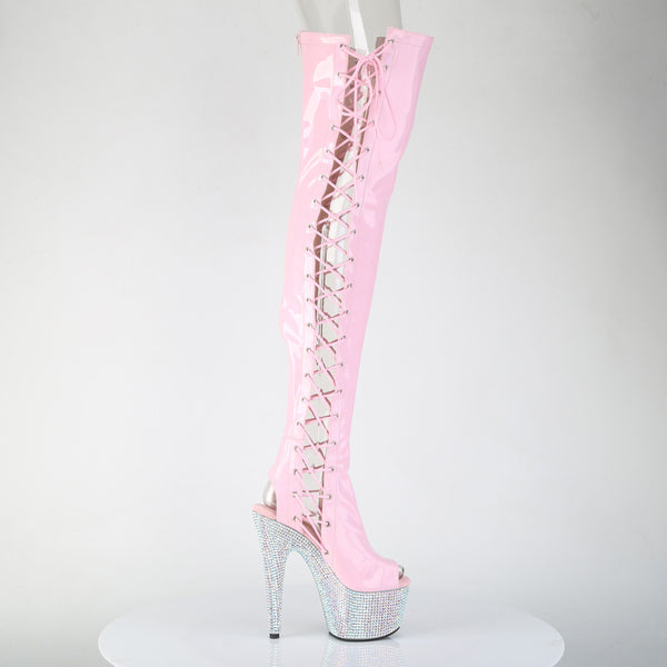 BEJEWELED-3052HG-7 Plateau Overknee Stiefel Rosa Glitzer Holo Strass von Pleaser – Ansicht 5