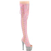 BEJEWELED-3052HG-7 Plateau Overknee Stiefel Rosa Glitzer Holo Strass von Pleaser