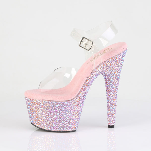 BEJEWELED-708MS Plateau High-Heel Sandaletten Rosa Glitzer von Pleaser – Ansicht 3