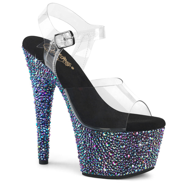 BEJEWELED-708MS Plateau High-Heel Sandaletten Mehrfarbig Schwarz Glitzer von Pleaser