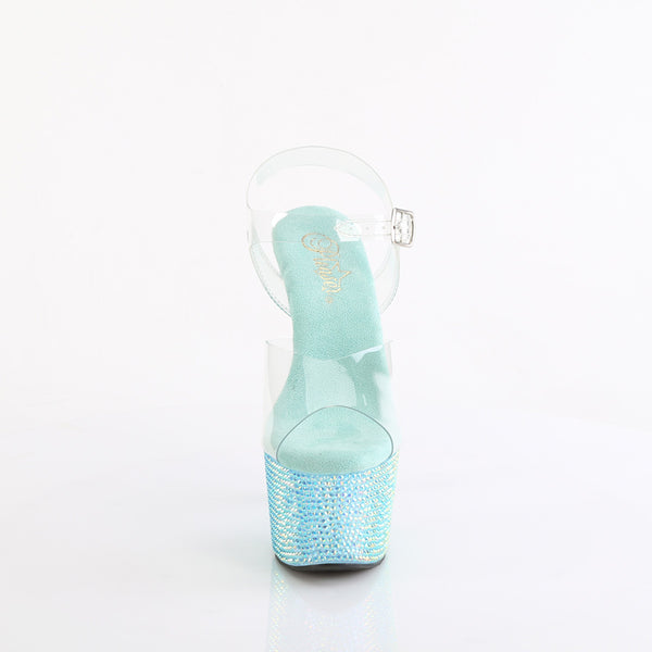 BEJEWELED-708RRS - Plateau High Heel Sandaletten - Türkis mit Strass | Pleaser