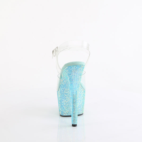 BEJEWELED-708RRS - Plateau High Heel Sandaletten - Türkis mit Strass | Pleaser