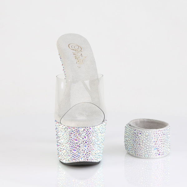 BEJEWELED-712MS Plateau High Heel Pantoletten mit Strasssteinen und Ankle Cuffs - Silber von Pleaser – Ansicht 2