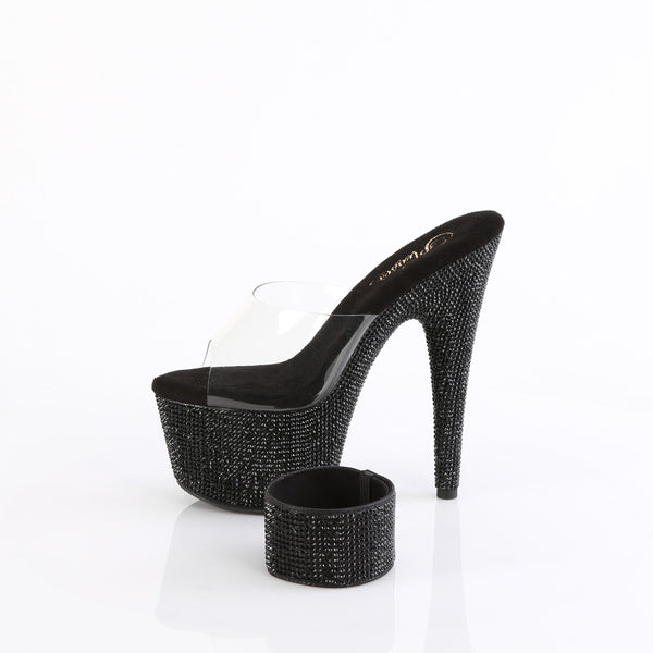 BEJEWELED-712RS - Plateau High Heel Pantoletten - Schwarz mit Strass | Pleaser