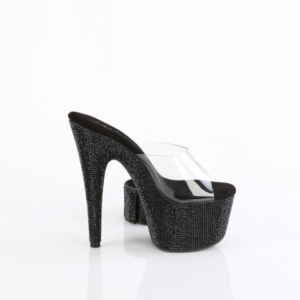 BEJEWELED-712RS - Plateau High Heel Pantoletten - Schwarz mit Strass | Pleaser