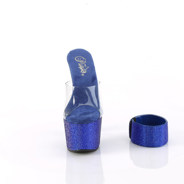 BEJEWELED-712RS Sandalette Plateauschuhe Blau Glitzer | Pleaser