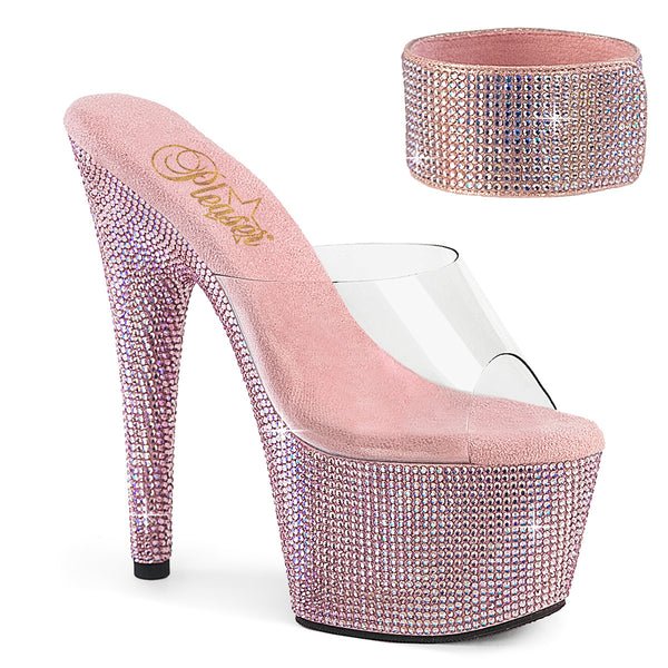 BEJEWELED-712RS - Plateau High Heel Pantoletten - Rosa mit Strass | Pleaser