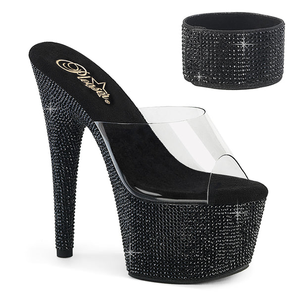 BEJEWELED-712RS - Plateau High Heel Pantoletten - Schwarz mit Strass | Pleaser