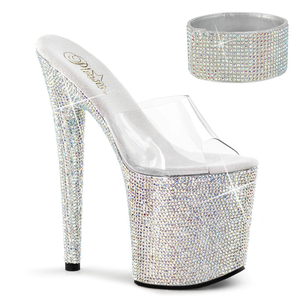 BEJEWELED-812RS Plateau Pantoletten Silber Glitzer von Pleaser