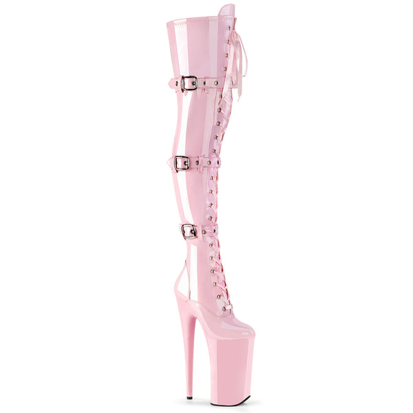 BEYOND-3028 Overknee Stiefel Plateau Lack Baby Pink von Pleaser