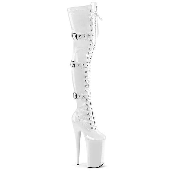 BEYOND-3028 - Plateau Overknee Stiefel - Weiß Lack von Pleaser