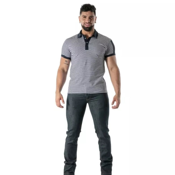 Schwarzes Sailor Stripes-Poloshirt von TOF Paris – Ansicht 3