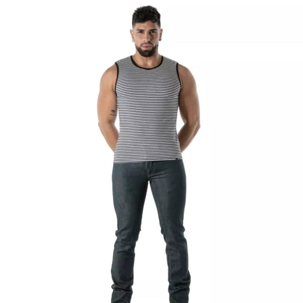Schwarzes Sailor Stripe Tank Top im maritimen Designer Look von TOF Paris – Ansicht 2