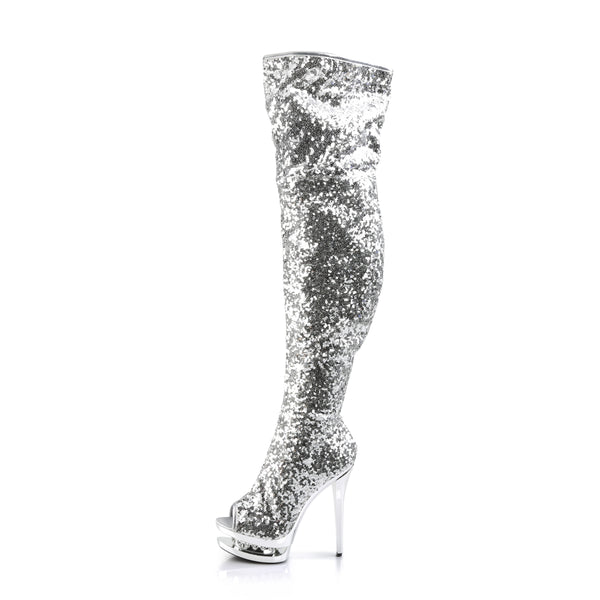 BLONDIE-R-3011 Plateau Overknee Stiefel - Silber von Pleaser – Ansicht 3
