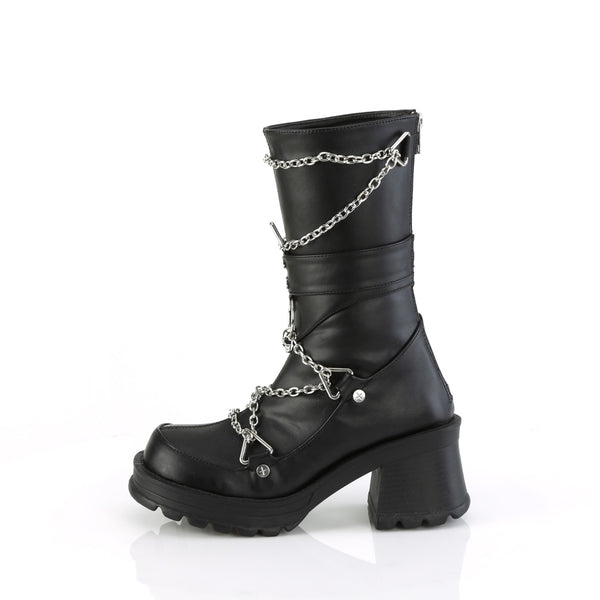 BRATTY-120 Plateau Stiefel mit Kette Schwarz Matt von DemoniaCult – Ansicht 3