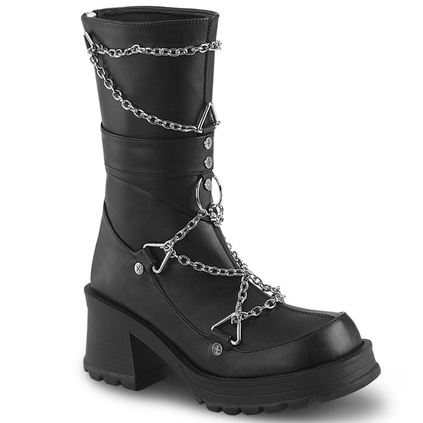 BRATTY-120 Plateau Stiefel mit Kette Schwarz Matt von DemoniaCult