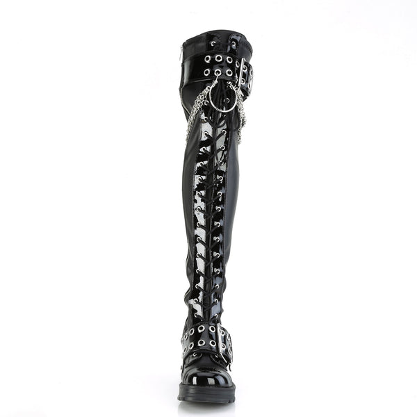 BRATTY-304 Plateau Overknee Stiefel Schwarz Schnürung vorne von DemoniaCult – Ansicht 2