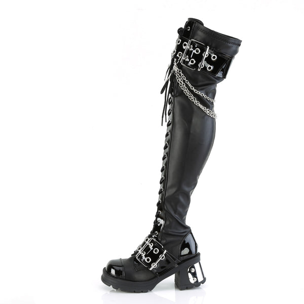 BRATTY-304 Plateau Overknee Stiefel Schwarz Schnürung vorne von DemoniaCult – Ansicht 3