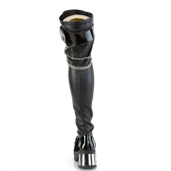 BRATTY-304 Plateau Overknee Stiefel Schwarz Schnürung vorne von DemoniaCult – Ansicht 4