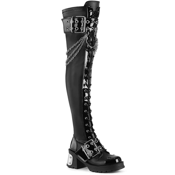 BRATTY-304 Plateau Overknee Stiefel Schwarz Schnürung vorne von DemoniaCult