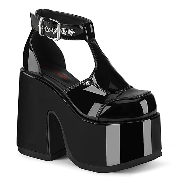 CAMEL-103 Pleateau Sandaletten Schwarz Lack | DemoniaCult