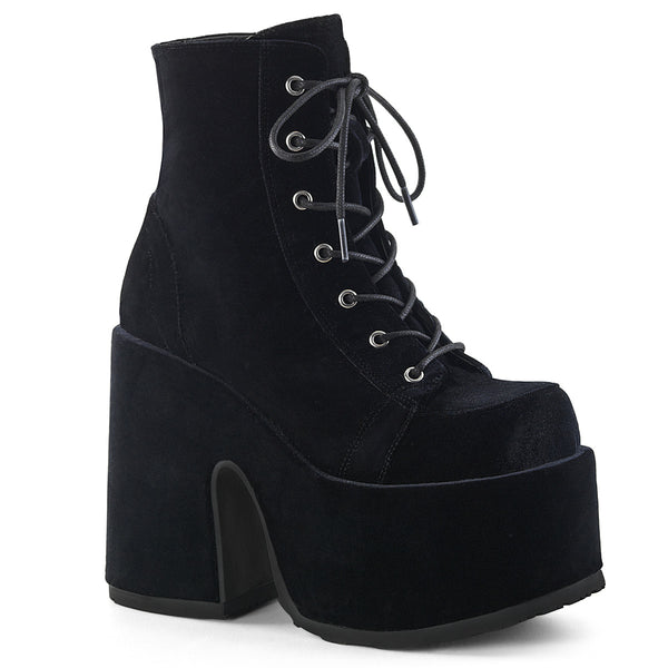 CAMEL-203Plateau Stiefeletten - Schwarz Samt von DemoniaCult