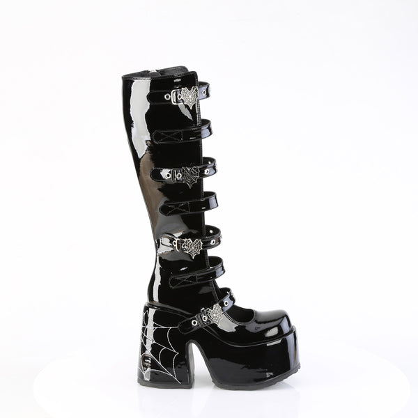 CAMEL-223 Plateau Stiefel mit Spinnennetzmuster - Schwarz Lack UV von DemoniaCult – Ansicht 5