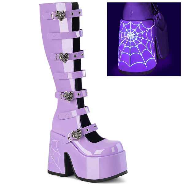 CAMEL-223 Plateau Stiefel mit Spinnennetzmuster - Lila Lack UV von DemoniaCult