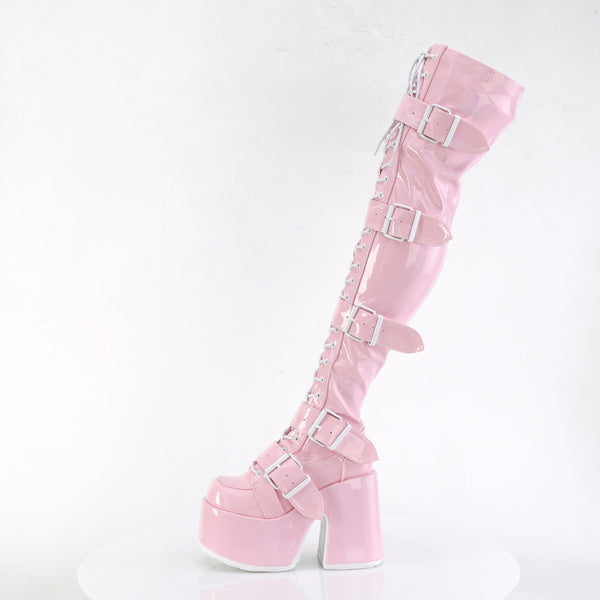 CAMEL-305 Plateau Overknee Stiefel Rosa Lack von DemoniaCult – Ansicht 3