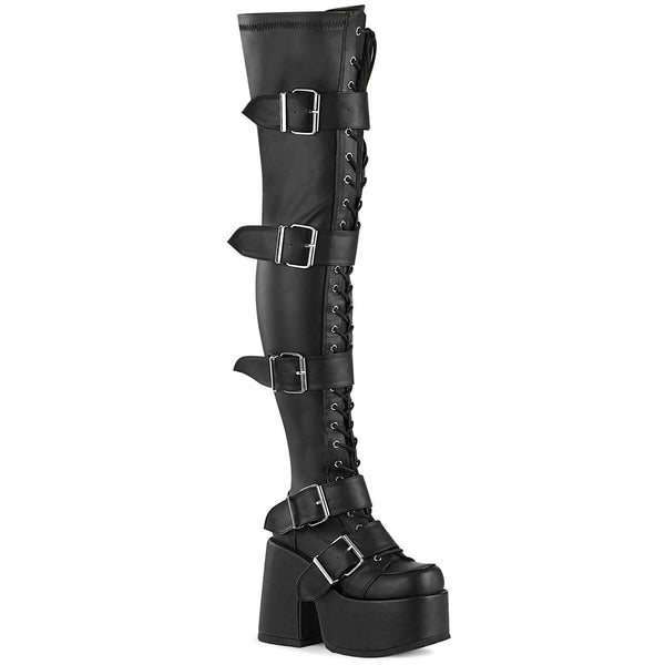 CAMEL-305 Plateau Overknee Stiefel - Schwarz Matt von DemoniaCult